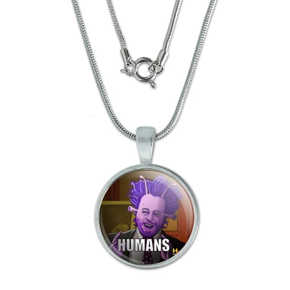 Human Aliens Guy History Meme 0.75" Pendant with Sterling Silver Plated Chain