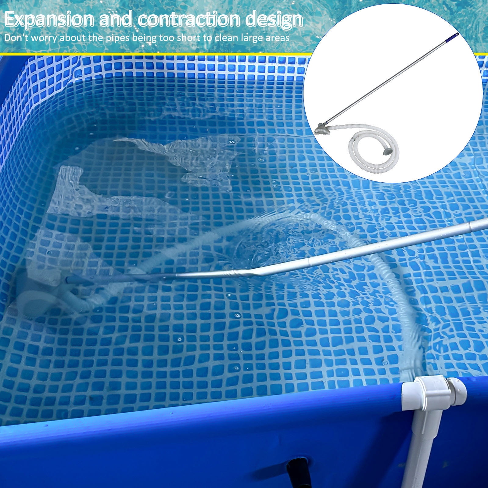Portable Pool Vacuum Cleaner Kit Above Ground Pool Cleaning Accessories Set with Hose, Vacuum Head & Telescopic Pole, Handheld Pool Filter Vacuum for Clean Water