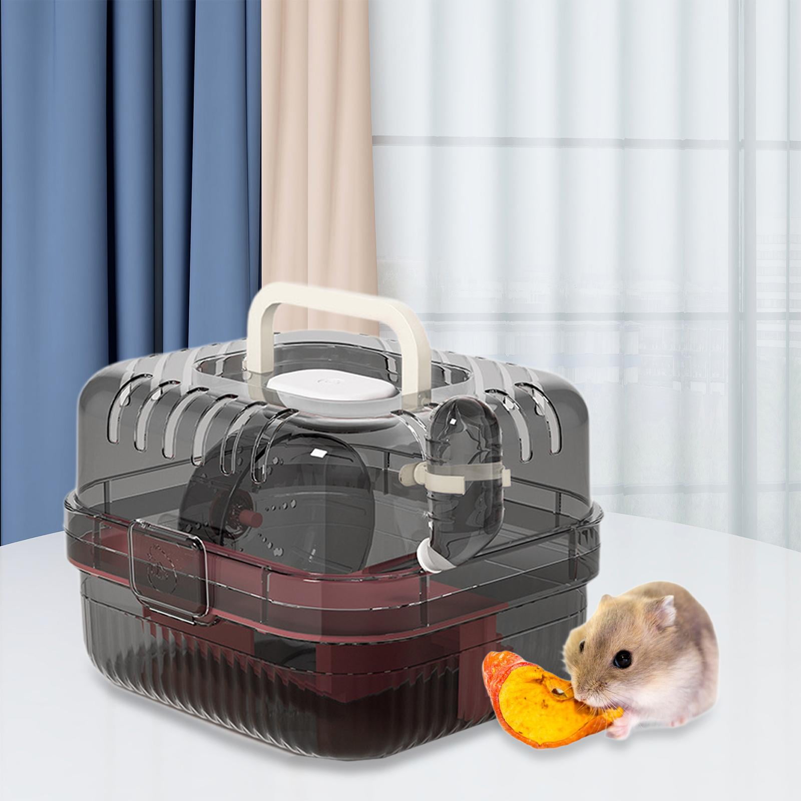 balikha Hamster Cage Transport Box with Light Handle in The Event of A Small Portable Cage for Pets with Water Bottle for Bunny Mouse Pink