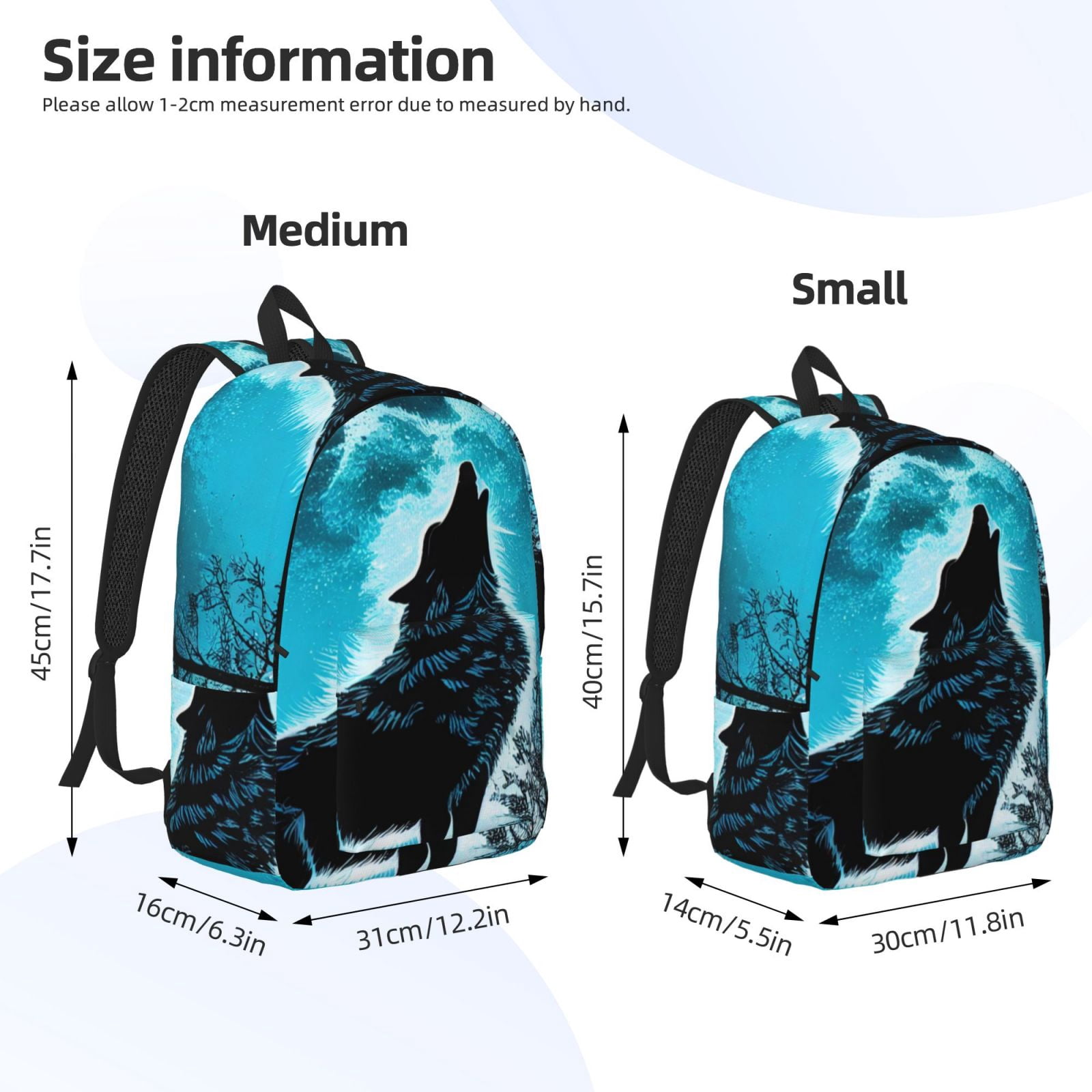 Kuqiui Blue Full Moon Wolf Print Canvas Travel Laptop Backpack for Men Women,Business Work Rucksack College School Computer Bag Fits 15.6 Inch Notebook