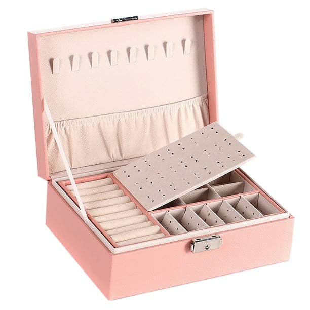 Joyero de Cuero PU Likrtyny Caja Organizadora Joyas 2 Capas Estuche Rosa