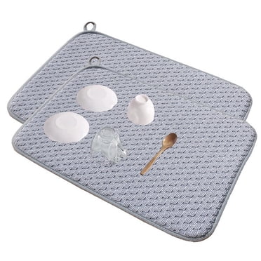 UHIAGREE Dish Drying Mat,15×19.7'' 2Pack Microfiber Dishes Drying Mat for Kitchen Counter,Large,Gray