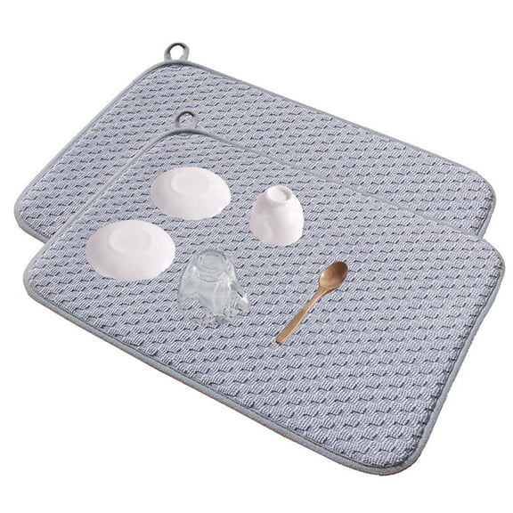 UHIAGREE Dish Drying Mat,15×19.7'' 2Pack Microfiber Dishes Drying Mat for Kitchen Counter,Large,Gray