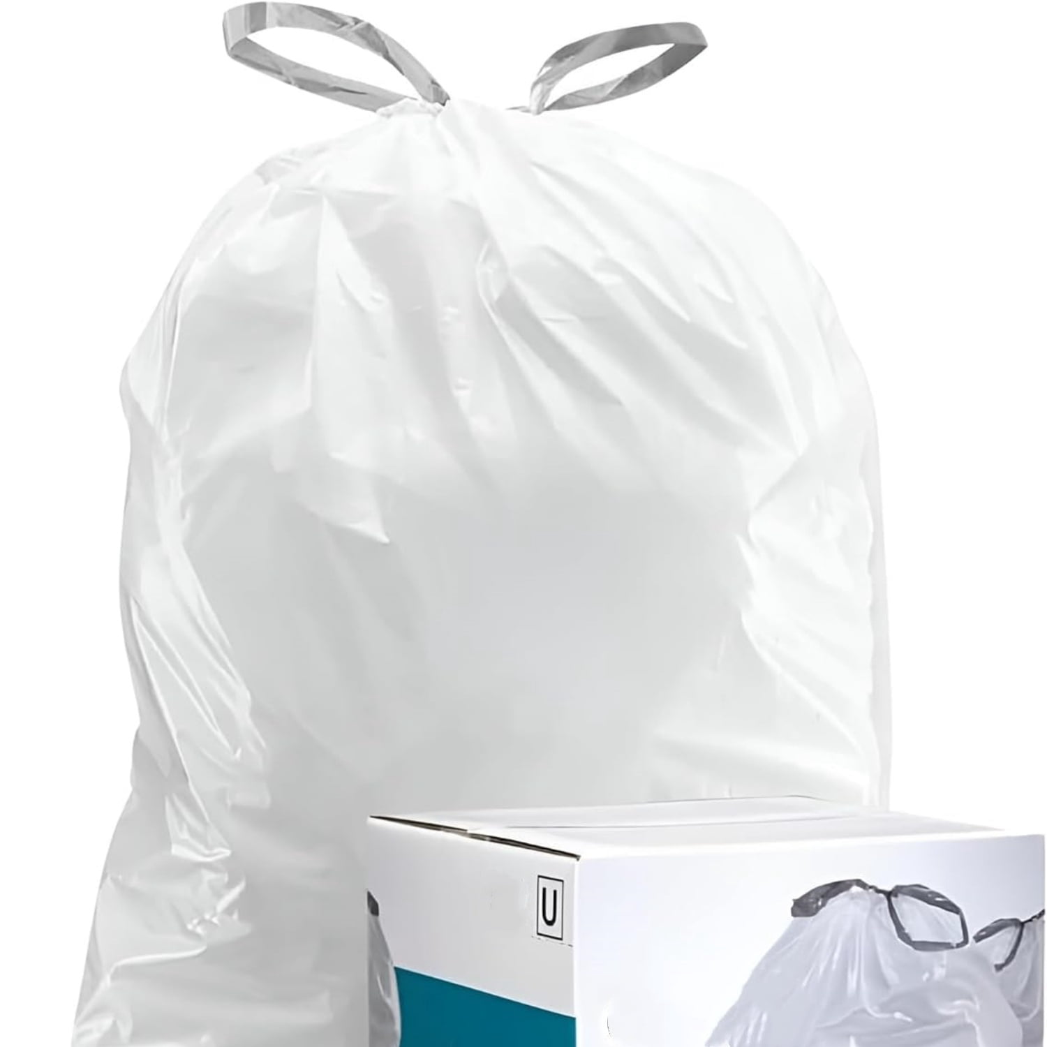 Trash Bags, (100 Count) White Drawstring Garbage Liners 14.5-21 Gallon/ 55-80 Liter 26.5" x 32"