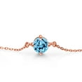 thumbnail image 2 of Gem Stone King 18K Rose Gold Plated Silver Swiss Blue Topaz Solitaire Bracelet for Women (1.00 Cttw, Round Cut 6MM), 2 of 3