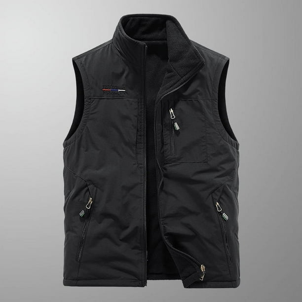 Chaleco deportivo para exteriores para hombre, grueso, con forro polar, de otoño e invierno, de secado rápido, multibolsillos, chaqueta informal de doble cara