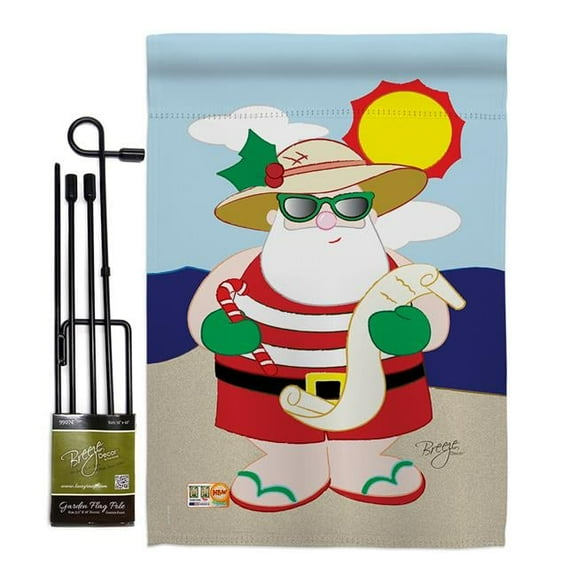 Breeze Decor BD-XM-GS-114062-IP-BO-D-US05-BD 13 x 18.5 in. Tropical Santa Winter Christmas Impressions Decorative Vertical Double Sided Garden Flag Set with Banner Pole