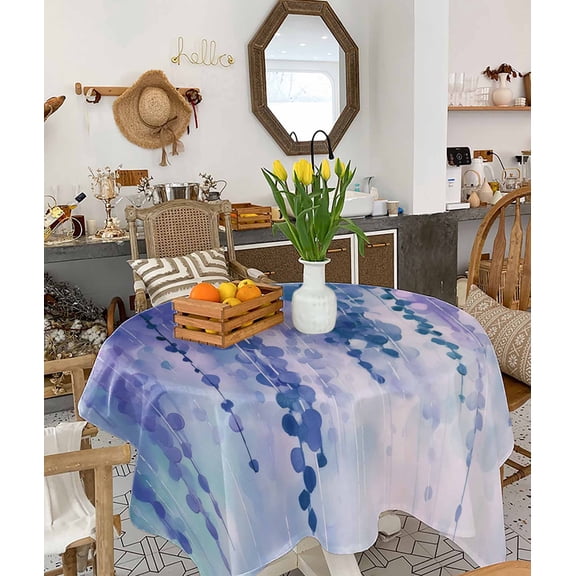 Blue Botanical Tablecloth Square Table Cloth 54x54, Waterproof Tablecloth Outdoor Table Cloth, Watercolor Spring Floral Oil Painting Elegant Washable Table Cover for Kitchen Dining Party