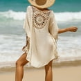 thumbnail image 6 of ZHOGXU Womens Swimsuit Cover Up Solid Color Patchwork Hollow Out Tassel Comfortable Stylish Swimwear For Beach Pool,Beige,One Size, 6 of 9