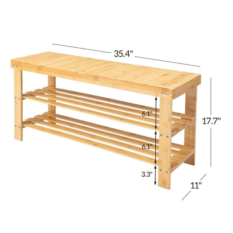 Ktaxon Bamboo Shoe Bench Rack, 3-Tier, Holds 10 Pairs