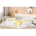 thumbnail image 5 of Queen  Size Floor Bed for kids,Metal Montessori Bed Frame, Fence Railings & Door,Playhouse Beds for Boys Girls, No Box Spring Needed,White, 5 of 9