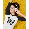thumbnail image 3 of Girls Summer Butterfly Graphic Baseball Jersey: 3/4 Sleeve Fashion Shirt with Trendy Design X-Large black/white, 3 of 5