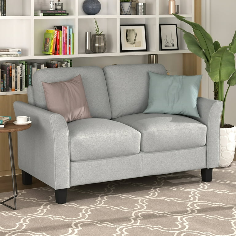 Jarenie 50.6 Small Loveseat Sofa, Mid Century Modern Love Seat Couch with  Back Cushions and Wood Legs, 2 Seater Small Couches for Living Room,  Bedroom, Small Spaces, (Dark Grey) 