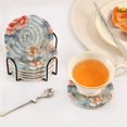 thumbnail image 5 of Haosy Set of 6 Drink Woven Coaster with Holder Heat Resistant Non-Slip Bar Coasters 4 Inches Red White Flower Embroidery, 5 of 7