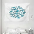 thumbnail image 1 of Fish Tapestry, School of Fish Sketching in Round Frame with Romantic Indie Style Floral Pattern, Wall Hanging for Bedroom Living Room Dorm Decor, 80W X 60L Inches, Blue and White, by Ambesonne, 1 of 2