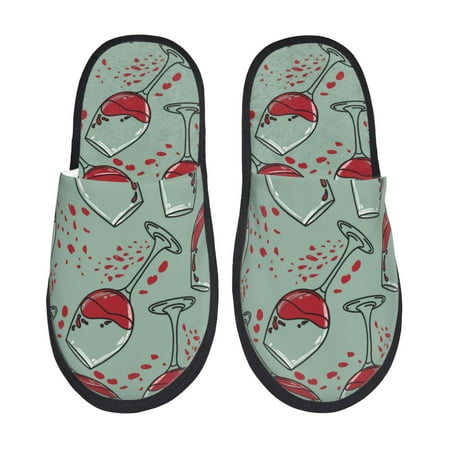 

Slippers for Women/Men - Wine Glass Printing Soft Plush Warm Slip-on Slippers House Slippers Indoor House Shoes