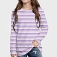 thumbnail image 3 of WAVSUF Kids Girls Tee, Long Sleeve Stripe Print Round Neck Fall Winter Daily T-Shirt Purple 7-8, 3 of 10