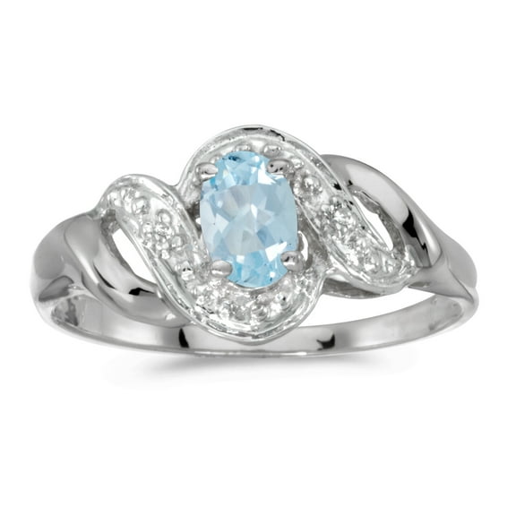 14k White Gold Oval Aquamarine And Diamond Swirl Ring