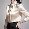 thumbnail image 5 of Stichou Women's 2026 Long Sleeve Satin Blouse,Mock Neck Work Silk Shirts,Dressy Tops for Business Casual Office Beige L, 5 of 7