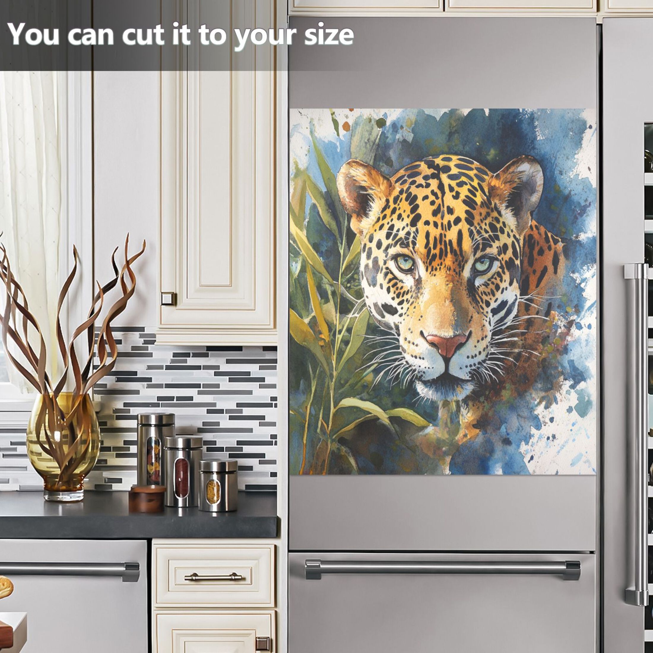 Dishwasher Magnetic Sticker 23x26 Inch Refrigerator Magnetic Sticker Washing Machine Magnetic Sticker Kitchen Panel Magnetic Sticker Home Decor Watercolor Beautiful Jaguar