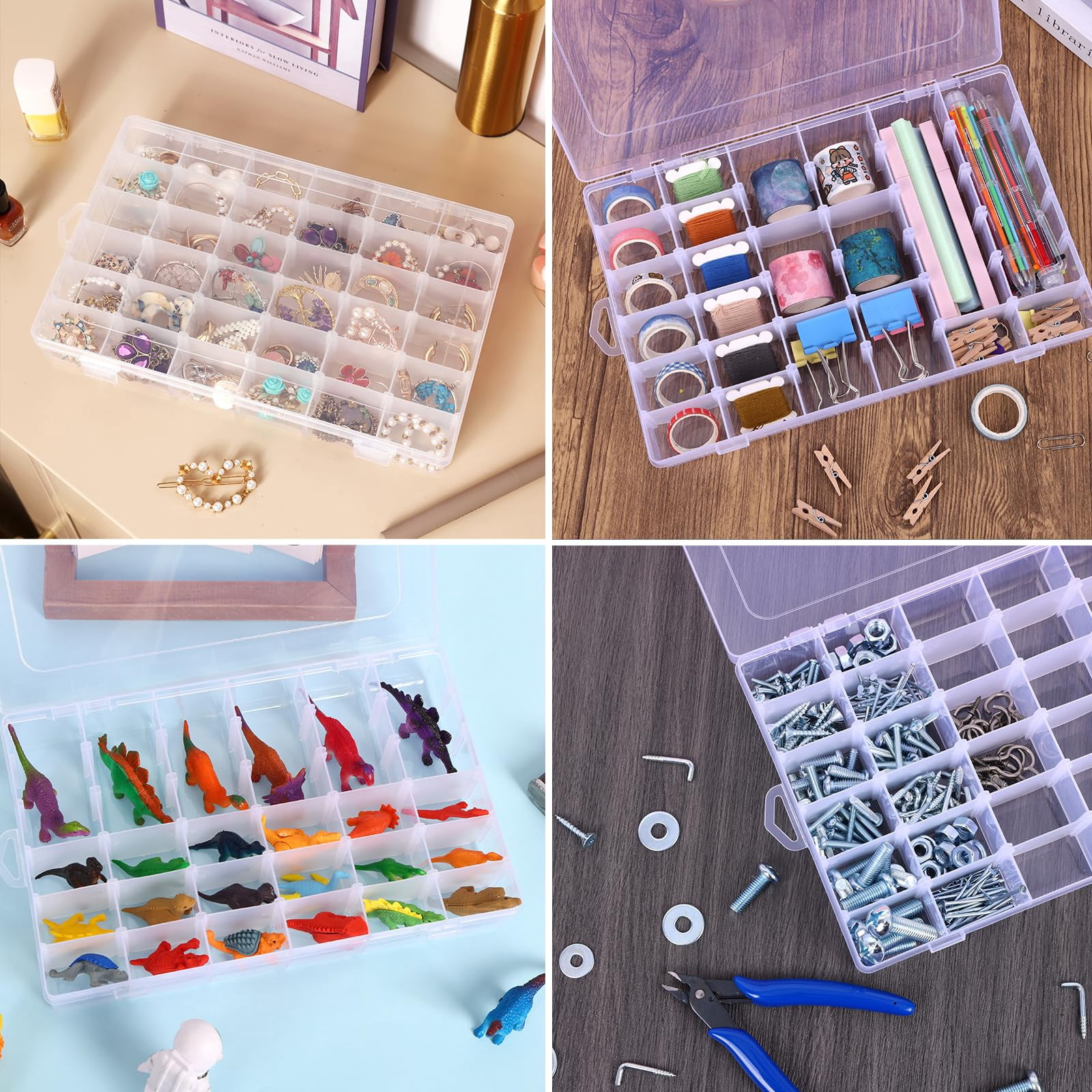 4 Pack 36 Grids Plastic Bead Organizer Box With Dividers  Clear Craft Tackle Parts Storage Containers Compartments For Fishing Art Diy 5 Sheets Label Stickers