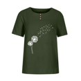 thumbnail image 3 of CHOK Hauts en Solde pour Femmes Boutons Col Rond Manches Courtes Imprimé Floral Boutons Coton Lin Vintage, 3 of 5