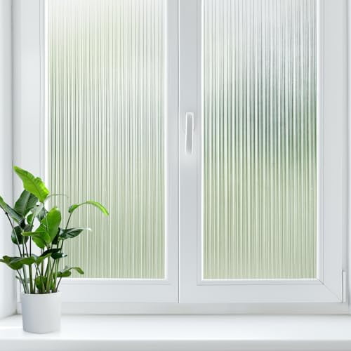 Reeded Glass Window Privacy Film,Frosted Glass Film,Removable 3D Decorative Decals Sun Blocking Anti UV Door Window Cover,No Glue Static Cling Vinyl for Bathroom Home Office,17.5" x 78.7"