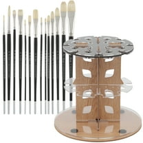 Mezzo Rotating Paint Brush Storage Rack w/ Creative Mark Pro-Stroke Value Oil Paint Brush Set- White Chungking Natural Hog Hair Paint Brushes Set of 15 w/ Brush Drying Carousel- Holds Up to 28 Brushes