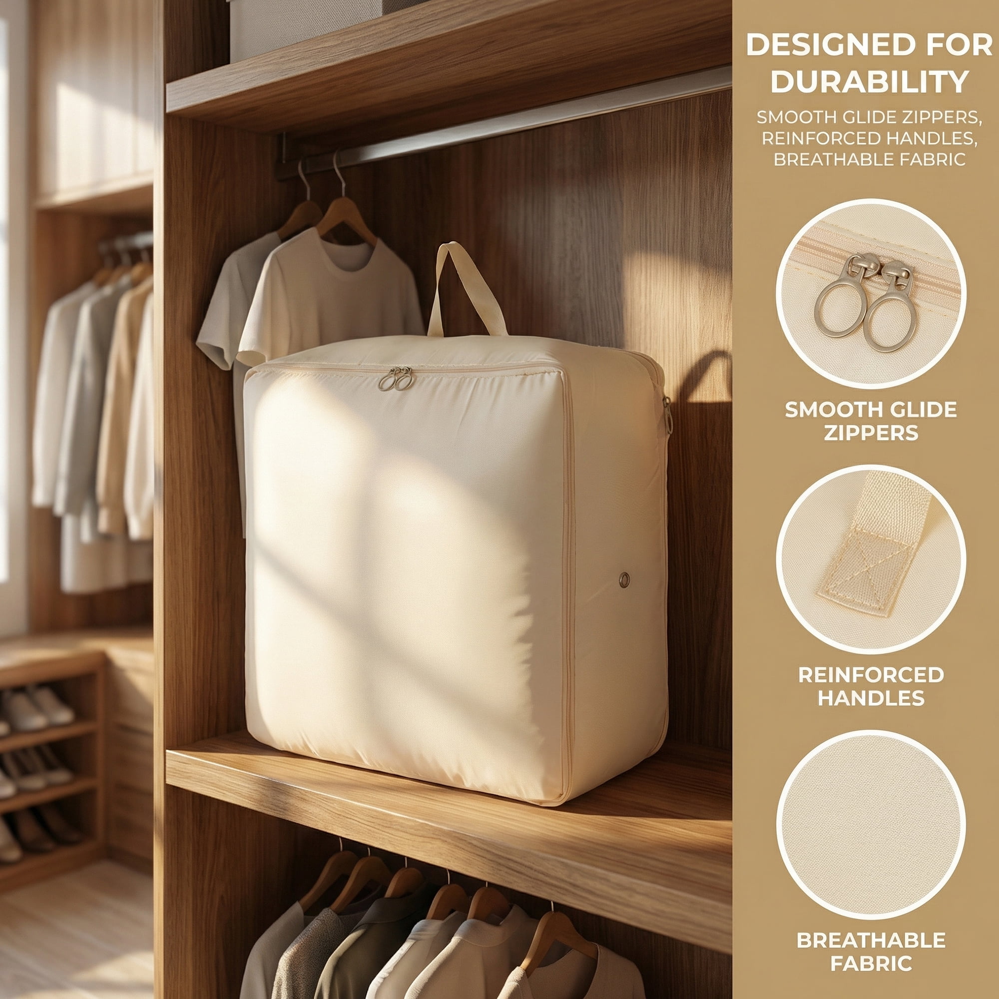Unique Bargains Foldable Storage Bags Ideal for Organizing Bedroom Beige 15.7"x7.1"x11.8"