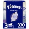 Kleenex Ultra Soft Facial Tissues, 3 Flat Boxes (330 Total Tissues)