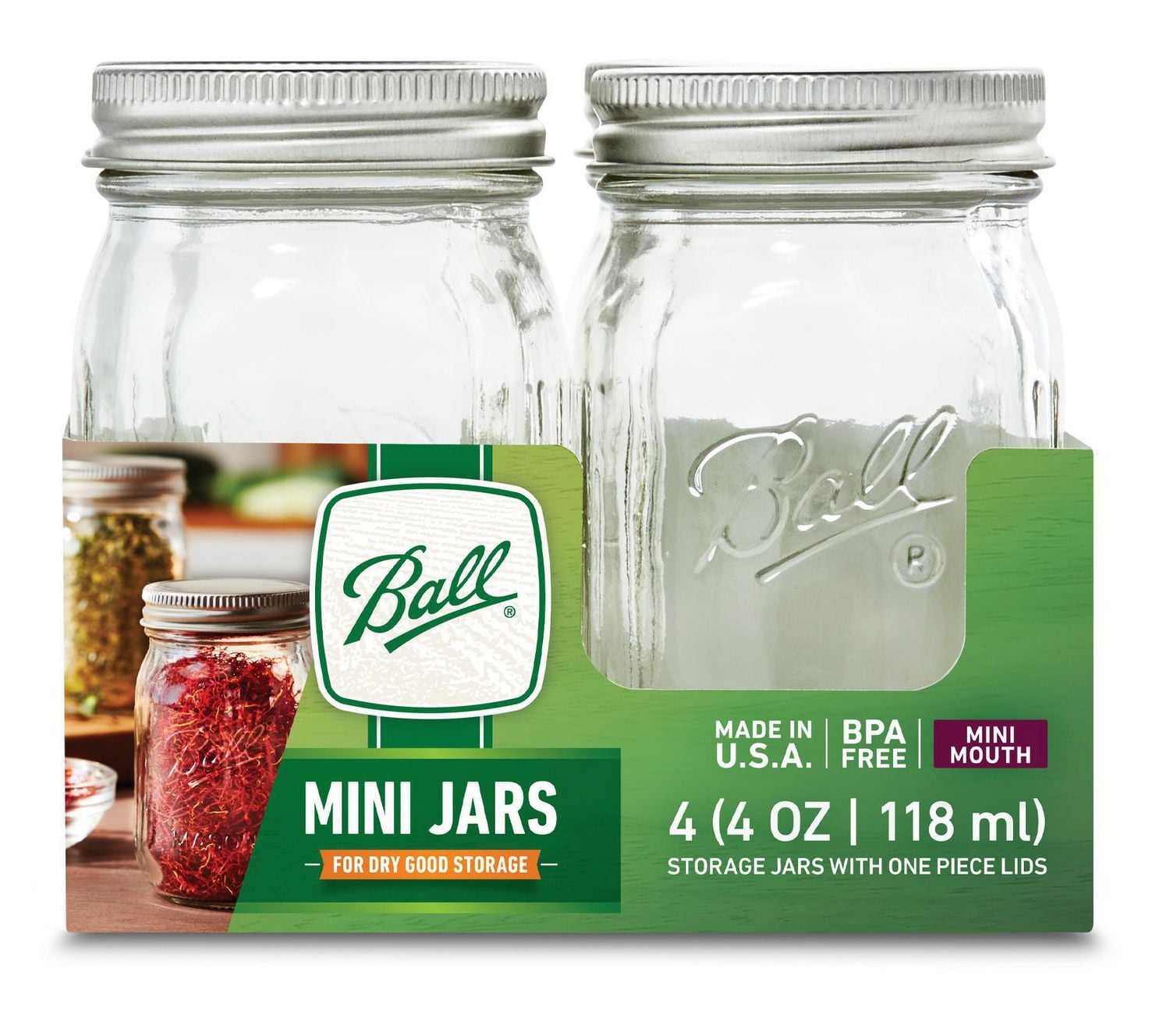 Ball Mini Storage Jars, 118 mL (4 oz), 4 Count, BPA-free