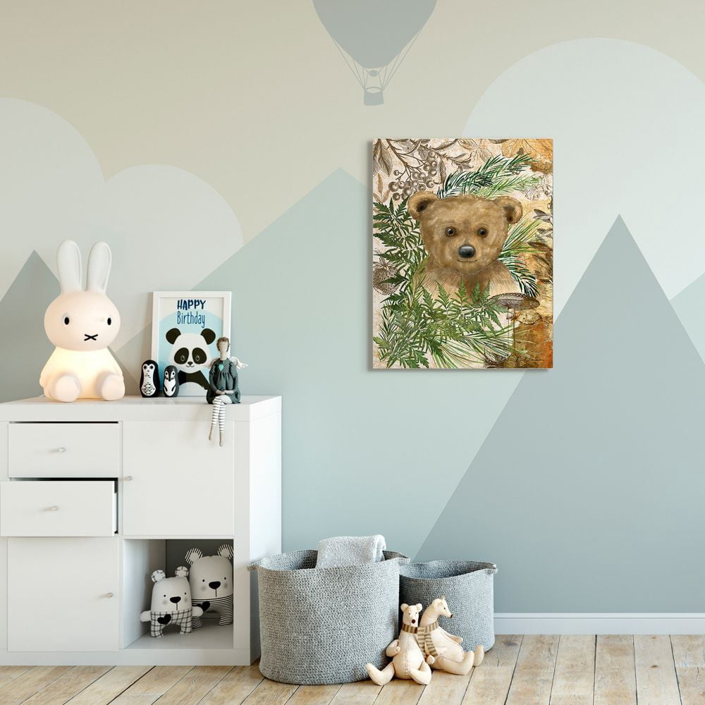 Stupell Industries Teddy Bear Cub Nursery Forest Animal Illustration Canvas Wall Art Design by Sherri Buck Baldwin, 30" x 40"
