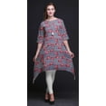 thumbnail image 5 of Bimba White Stripe & Carnation Floral Printed Tops For Women Asymmetric Kurti Summer Dress For Girls Large, 5 of 6