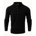thumbnail image 5 of LEKWK Mens Henley Shirts Long Sleeve Cable Knit Texture Pullover Sweater Stand Collar Casual Shirts Warm Soft Autumn Winter Daily Fashion Soft Top, 5 of 8