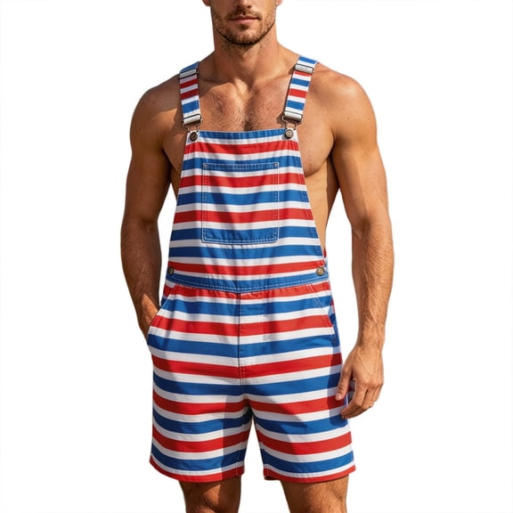 American Flag Bib Overalls Shorts for Men Loose Fit Patriotic Coveralls USA Print Casual Summer Festival Jumpsuit for Independence Day Celebration