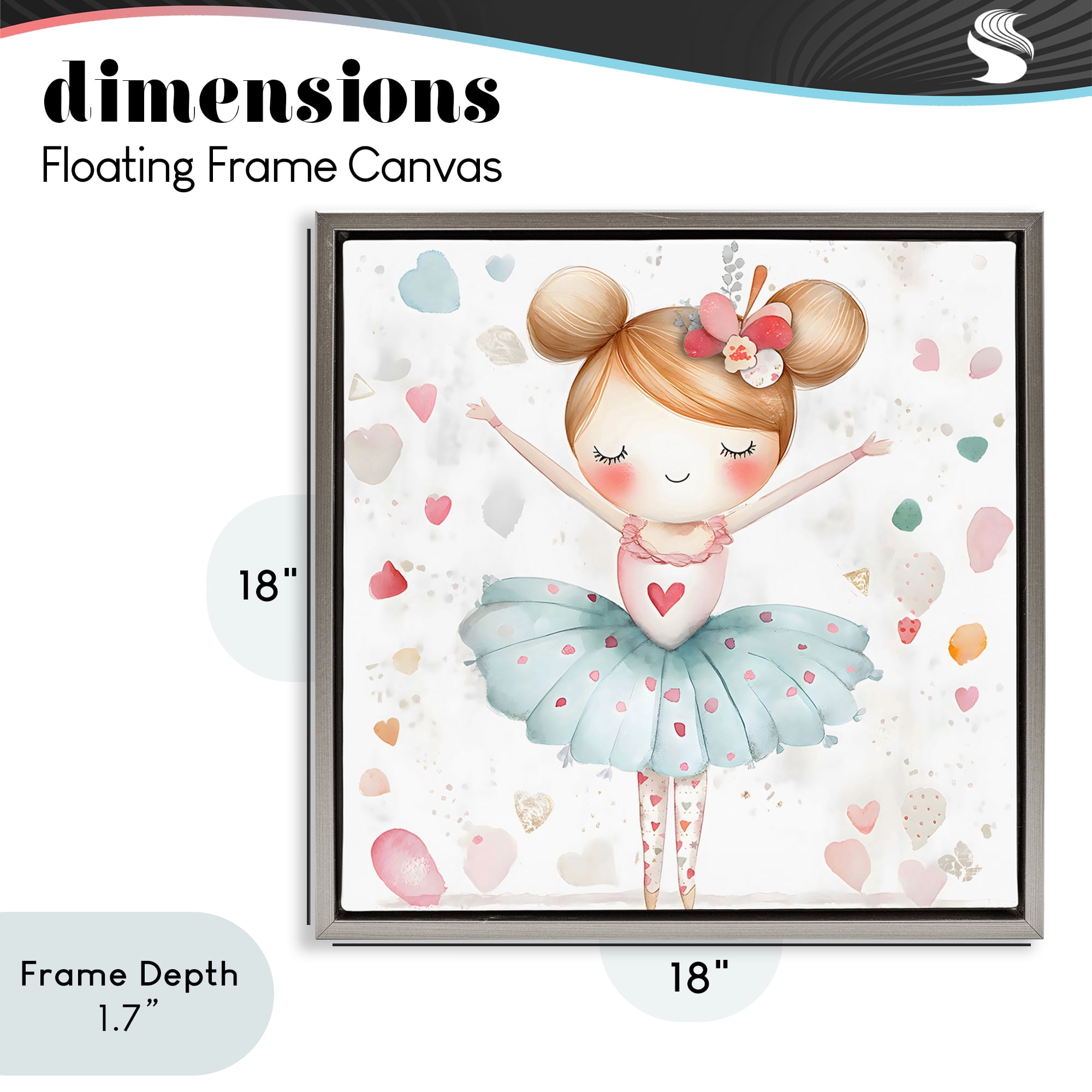 Stupell Industries Cute Ballerina with Hearts Gray Framed Floater Canvas Wall Art, design by Creative Studio