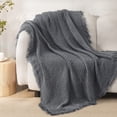 thumbnail image 3 of Exclusivo Mezcla Knitted Throw Blanket with Fringes for Couch, Soft and Warm Textured Throw for All Season, Lightweight Breathable Room Decor, Dark Grey, 50”x60”, 3 of 8