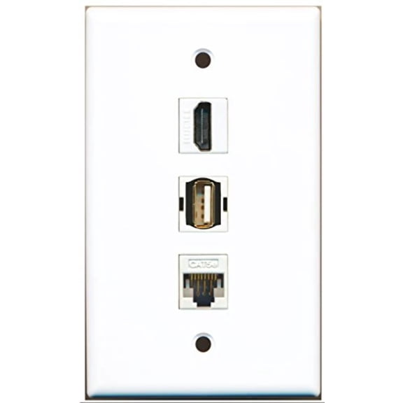 RiteAV - 1 Port HDMI and 1 Port USB A-A and 1 Port Cat5e Ethernet White Wall Plate