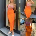 thumbnail image 4 of GENEMA Women Summer Sexy Strapless Twist Ruched Front Midi Long Bodycon Dress Hollow Out Contrast Color Off Shoulder Sleeveless Side Split Beach Party Clubwear, 4 of 16