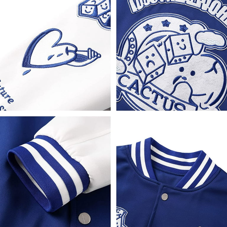 DanceeMangoos Unisex Vintage Varsity Jacket Patchwork Baseball Jackets  Letter Print Lapel Bomber Coats for Women Men Streetwear 