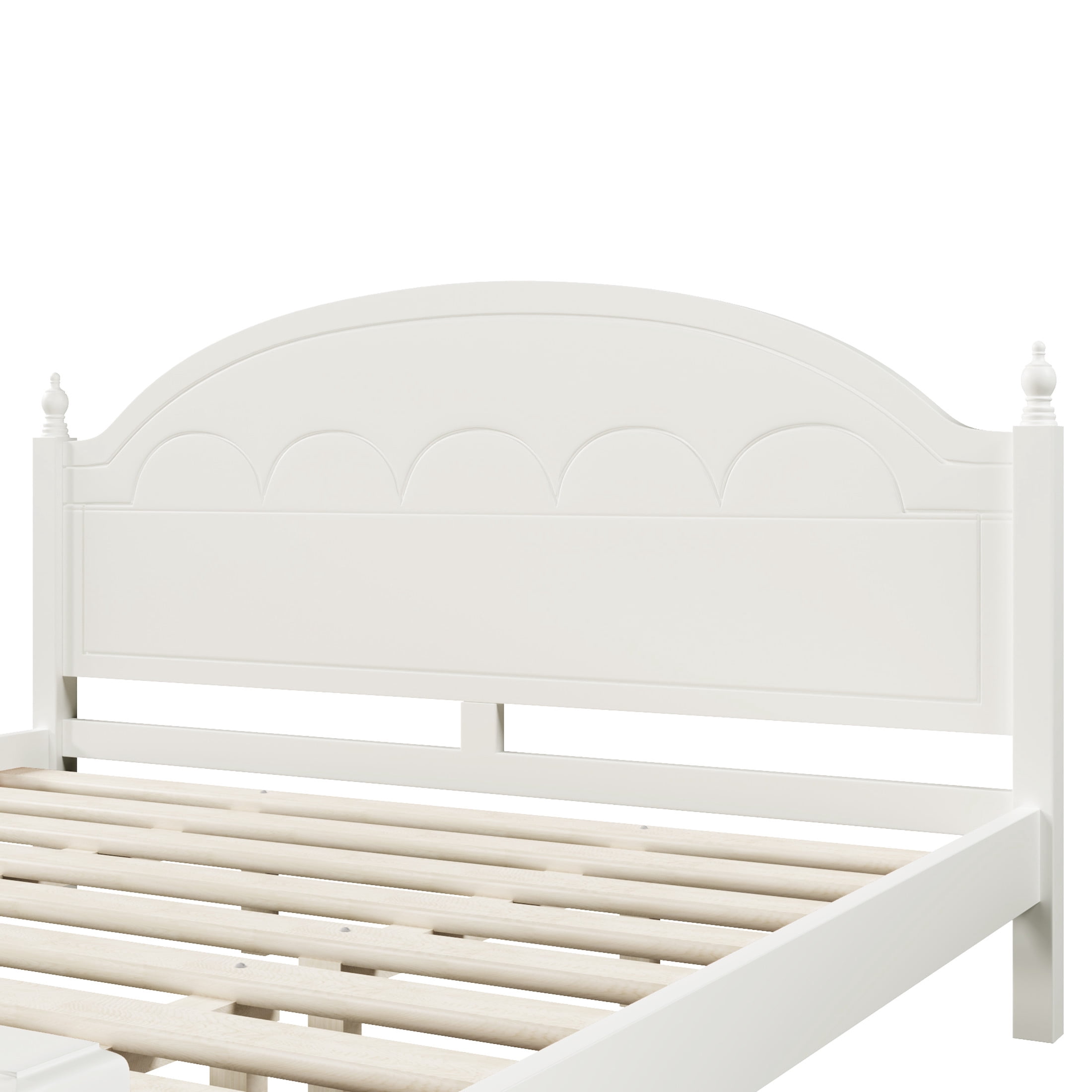 Noble House Alver King Size Wooden Bed Frame with Classic Arched Headboard, Modern Timeless Design, White