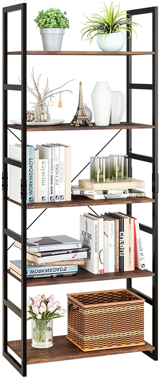 Homfa 65 in Industrial Ladder Bookshelf with Metal Frame 6Tier Storage