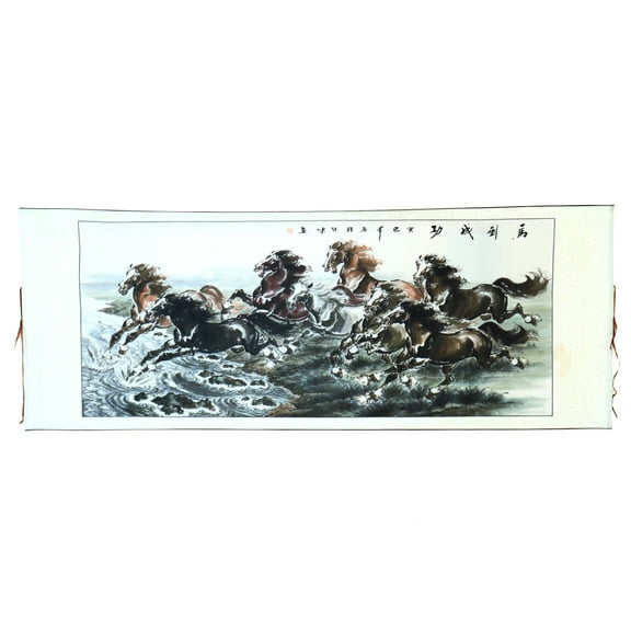 Big Hand-Painted 8-Horse Horizontal Scroll Picture