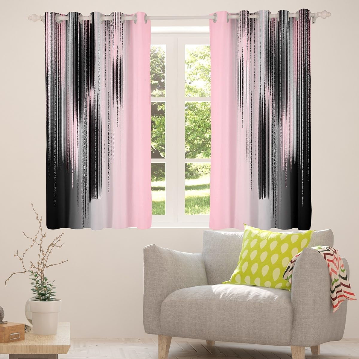 Pink and Black Curtains for Bedroom Living Room (2 Panels, 42 x 84 Inch) Modern Art 30%-50% Blackout Curtains for Kids Adults Messy Rust Darkening Drapes Gradient Stryle Window Treatments