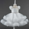 thumbnail image 5 of XUELUO Toddler Girls Tulle Princess Dress Puff Shoulder Ruffled Floral Dress Pearl Waistband Holiday Fluffy Party Skirts, 5 of 6