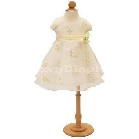 6 Month Old Child Dress Form Mannequin Torso 3/4 Body with Off White Stretch Cover and Wooden Base with Neck Top #11C6M-JF