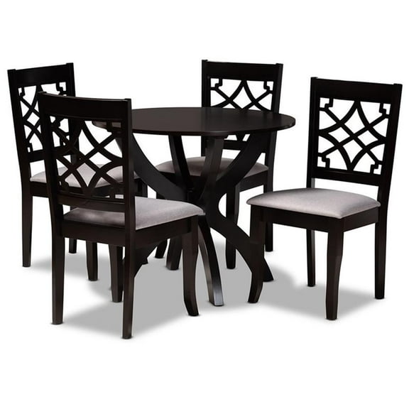 Bowery Hill Grey Fabric and Dark Brown Finished Wood 5-Piece Dining Set