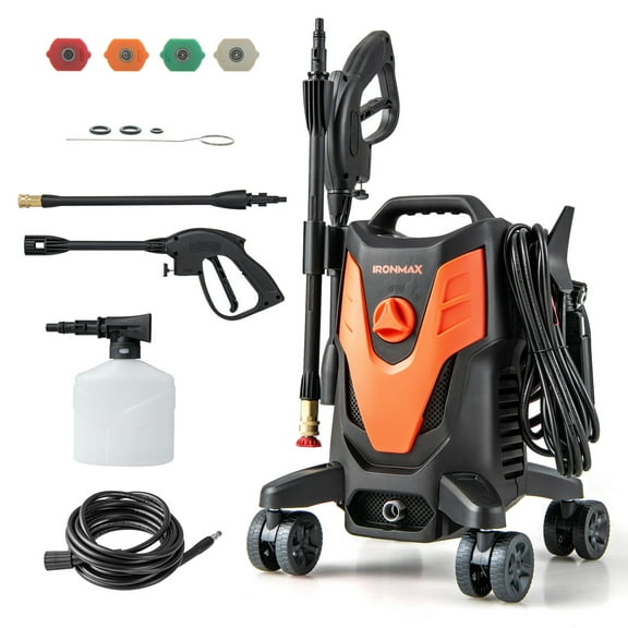 Costway Ironmax 2400 PSI High Pressure Cleaner Machine Electric Pressure Washer with 4 Wheels Orange