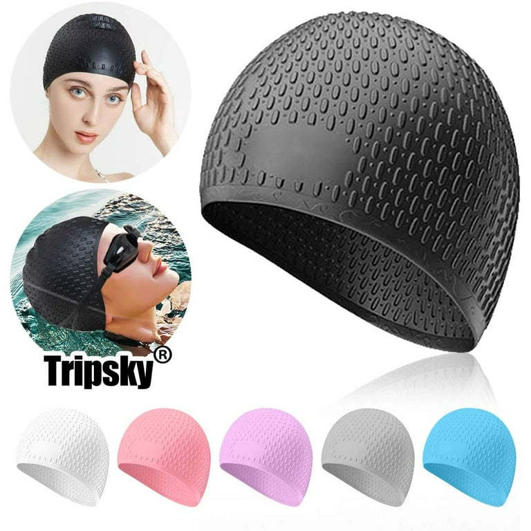 Tripsky Silicone Swim Cap,Comfortable Bathing Cap Ideal for Curly Short  Medium Long Hair, Swimming Cap for Women and Men, Shower Caps Keep  Hairstyle Unchanged black 