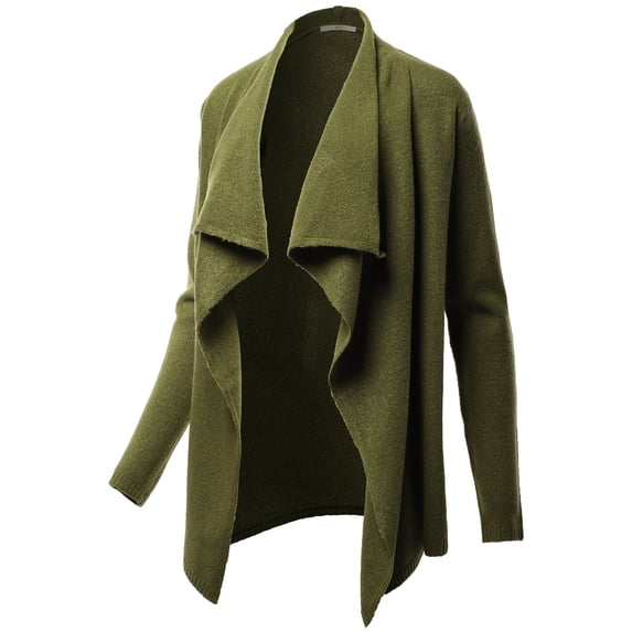 A2Y Women's Regular Fit Shawl Collar Open Front Acrylic Sweater Cardigan Olive M